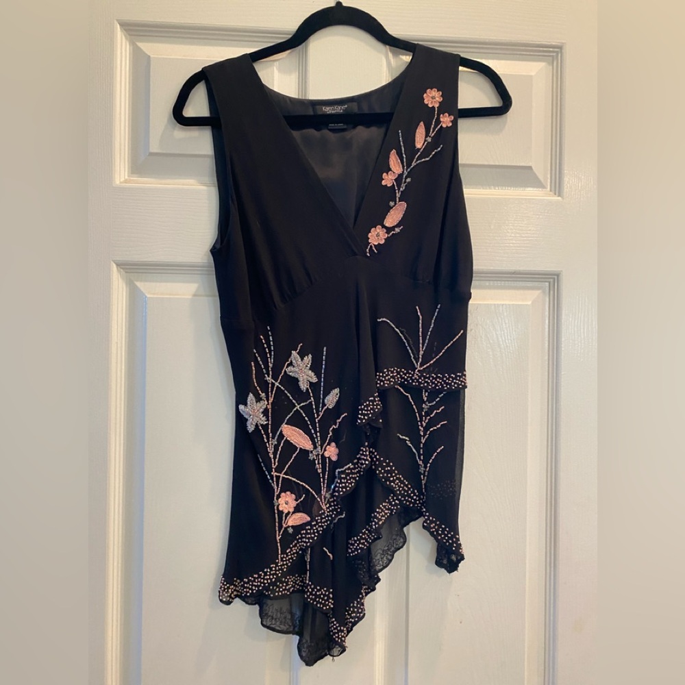 Karen Kane sleeveless beaded black top